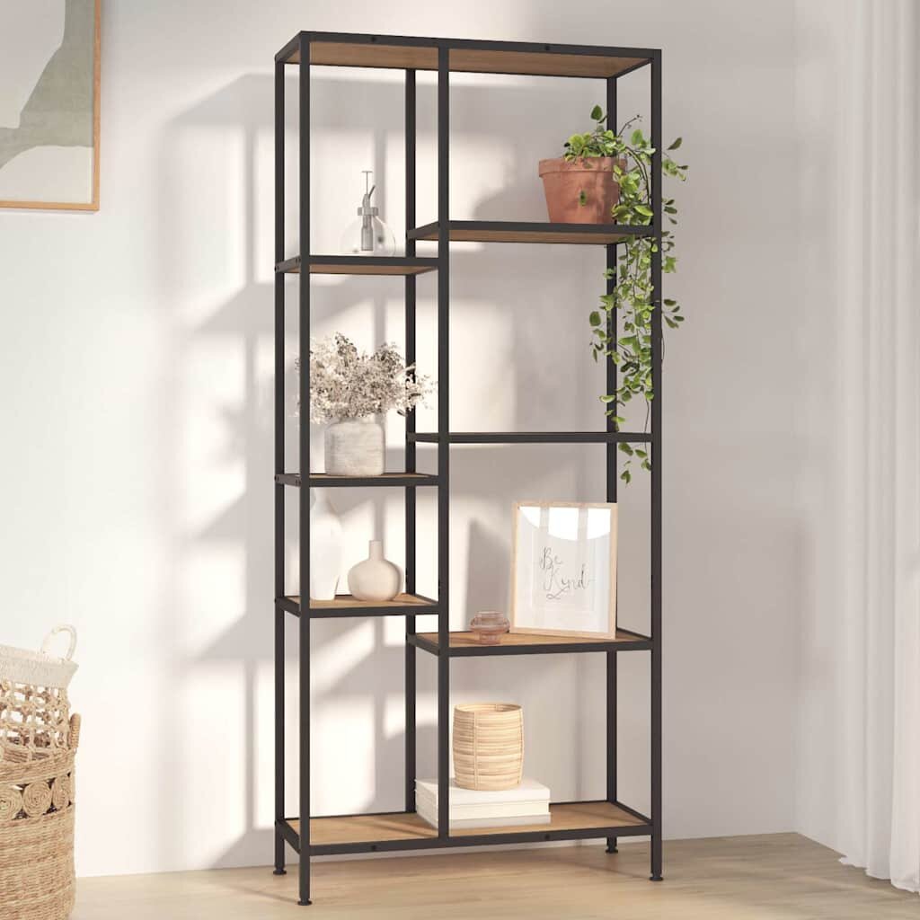 vidaXL Етажерка за книги 80x30x180 см стомана и инженерно дърво