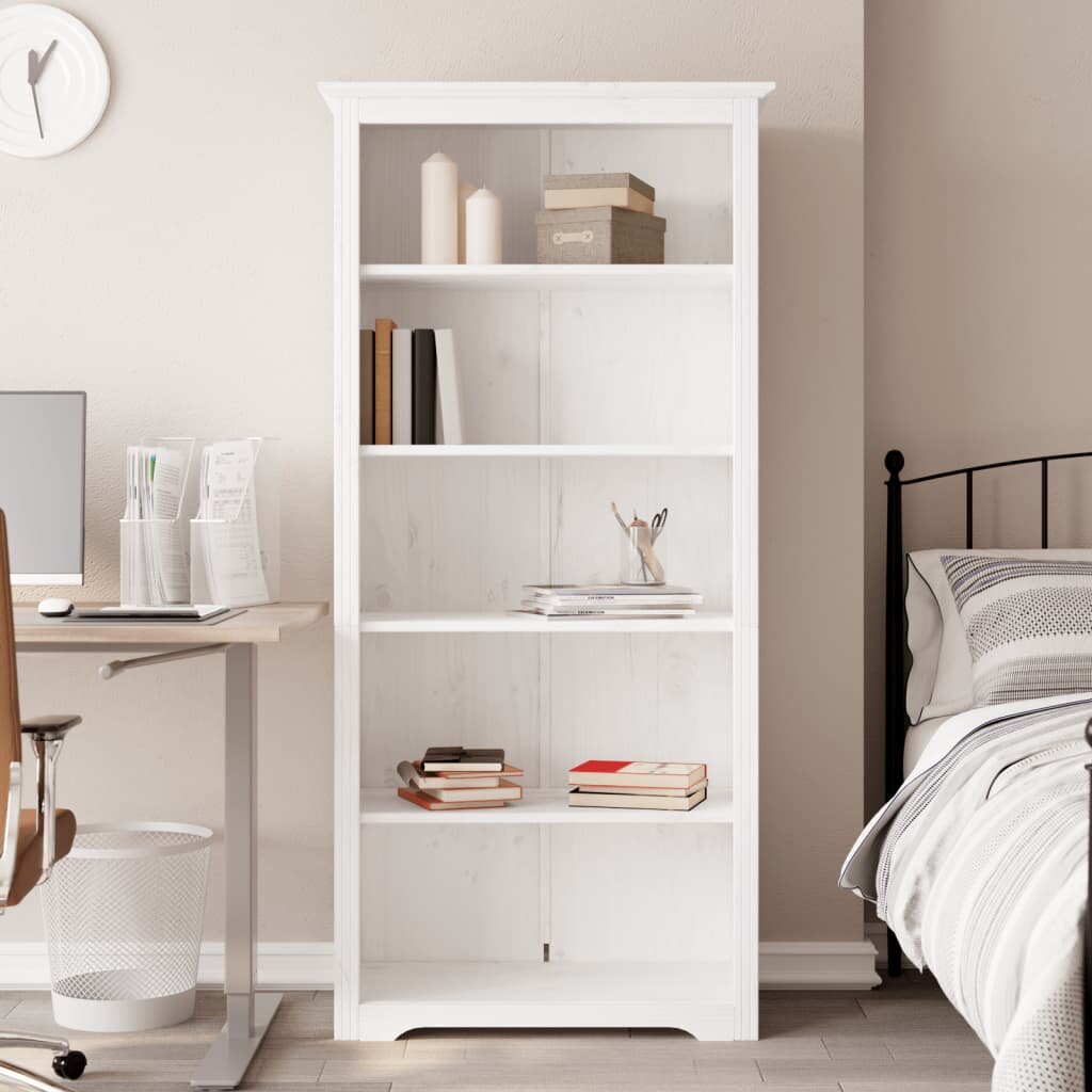 vidaXL Етажерка за книги BODO бяла 82x40x173 см бор масив 5 нива
