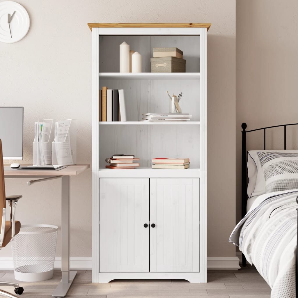vidaXL Етажерка за книги BODO бяло и кафяво 82x40x173 см бор масив