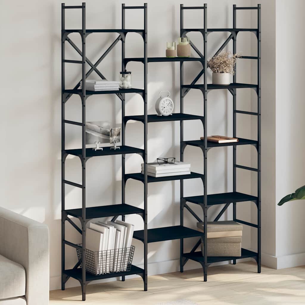 vidaXL Етажерка за книги черна 1275x285x1725 см инженерно дърво