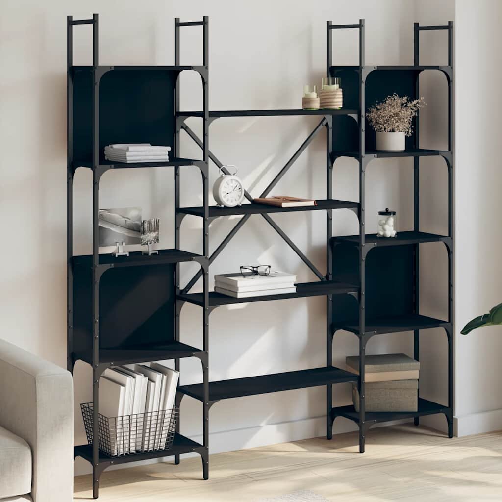 vidaXL Етажерка за книги черна 1555x24x1665 см инженерно дърво