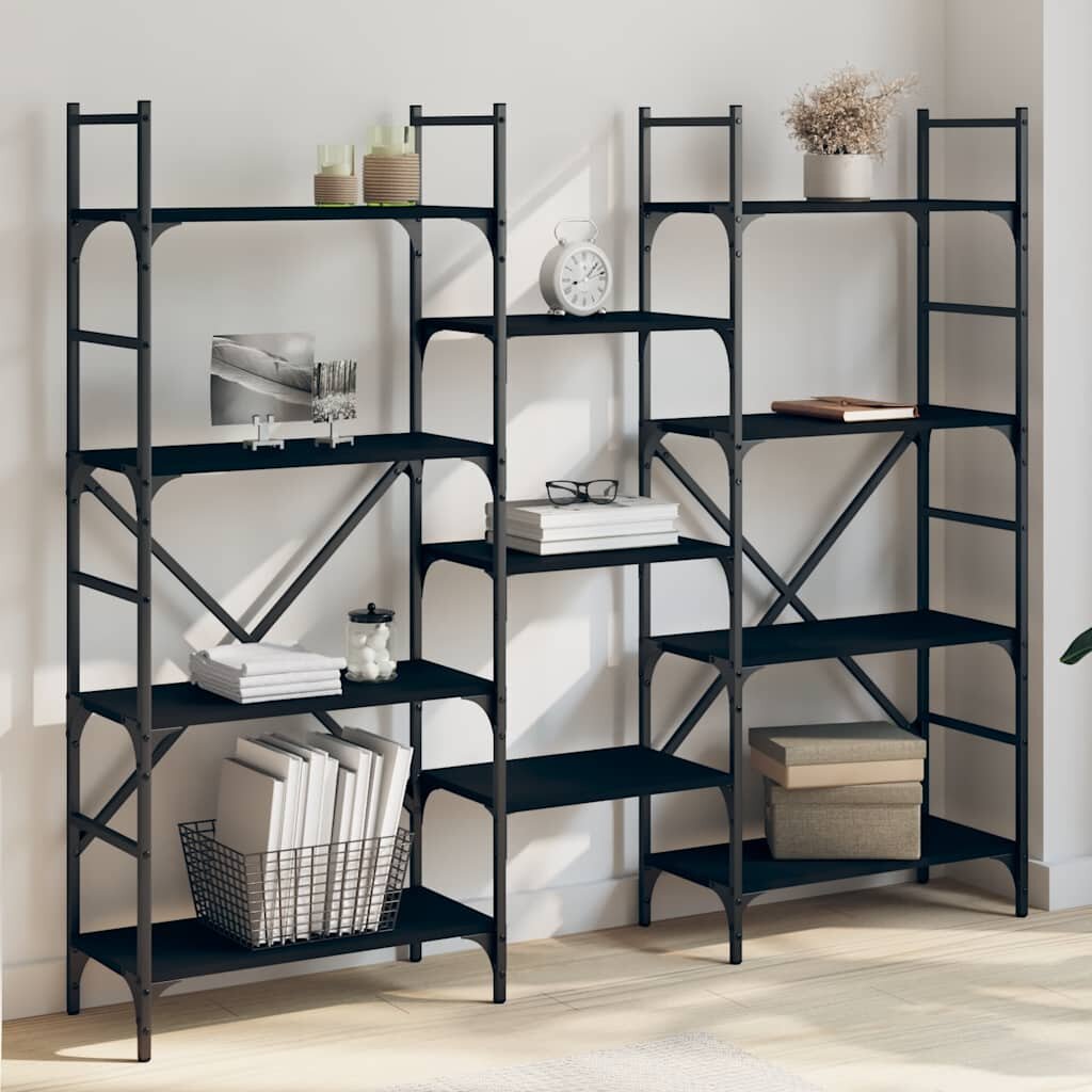 vidaXL Етажерка за книги черна 160x285x1365 см инженерно дърво