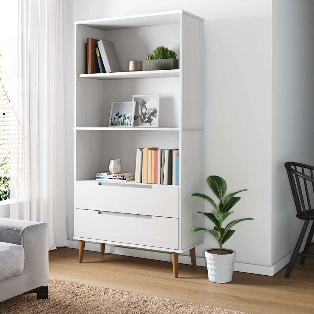vidaXL Етажерка за книги MOLDE бяла 85x35x1705 см масивно дърво бор