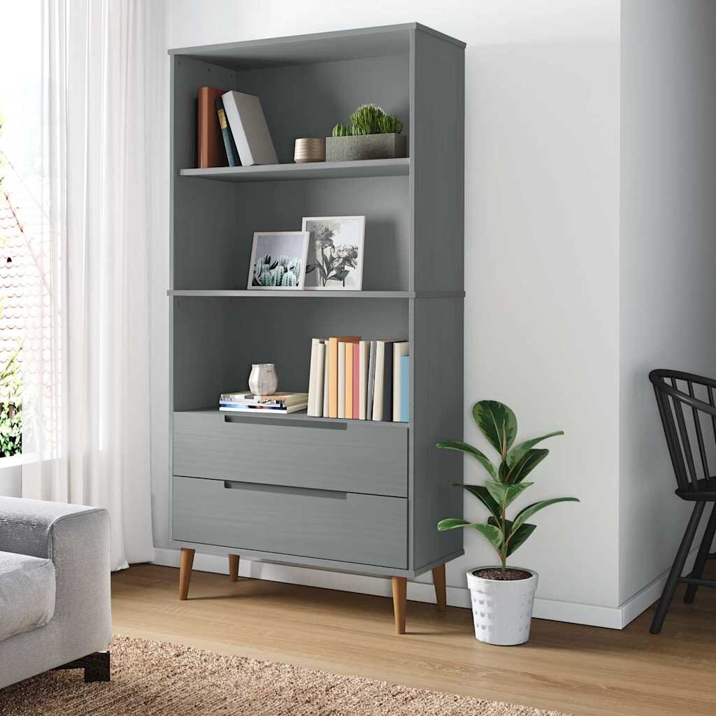 vidaXL Етажерка за книги MOLDE сива 85x35x1705 см масивно дърво бор