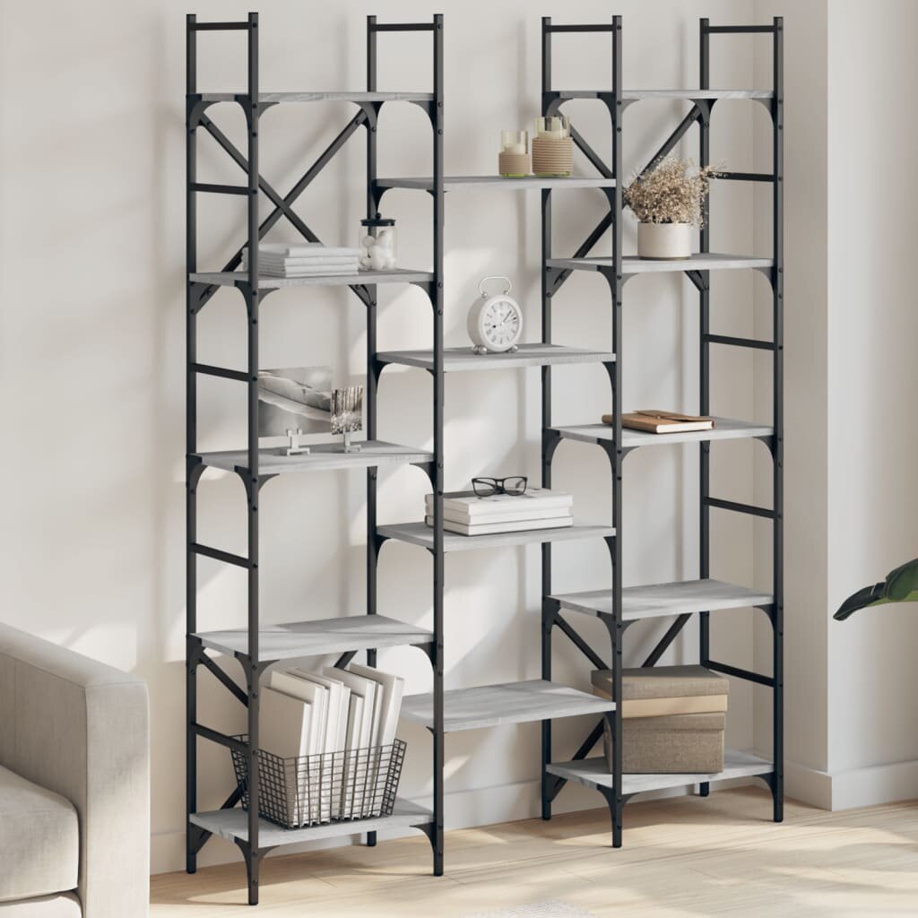 vidaXL Етажерка за книги сив сонома 1275x285x1725см инженерно дърво