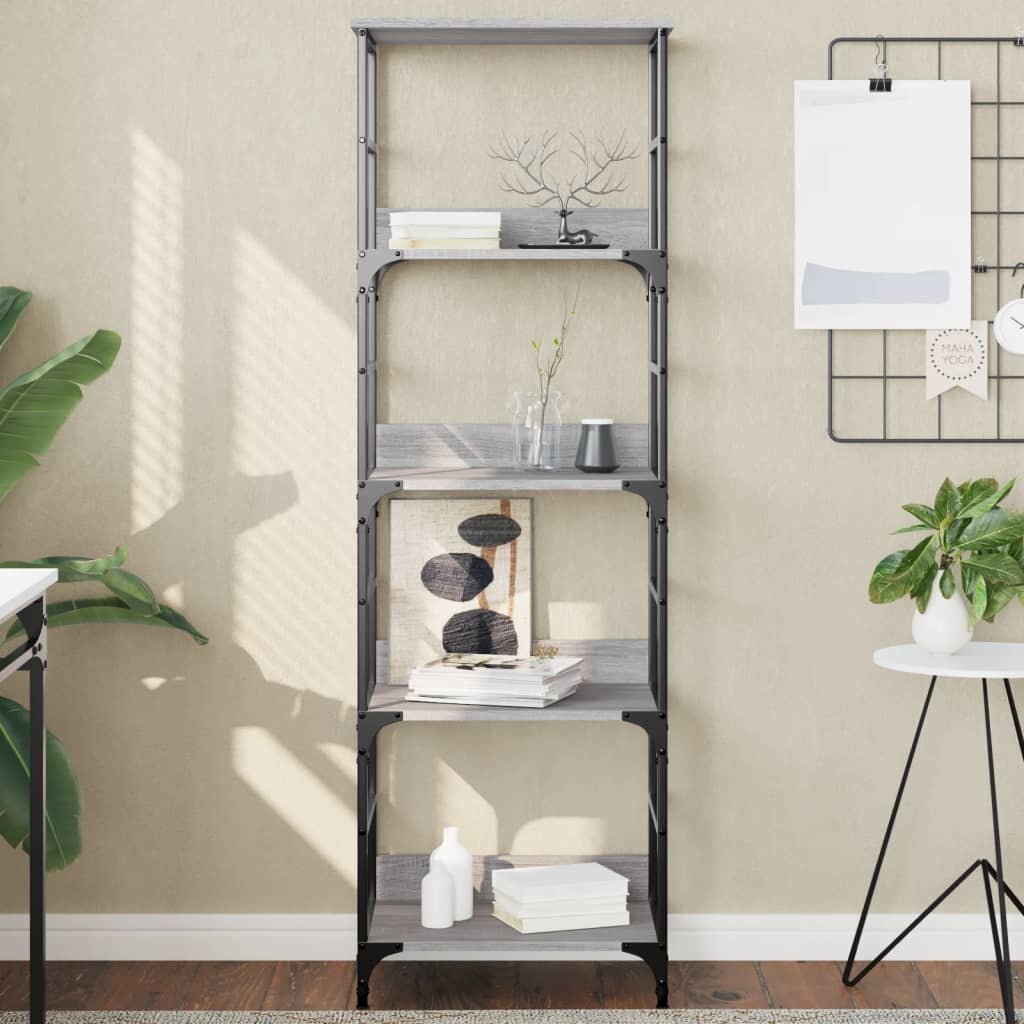 vidaXL Етажерка за книги сив сонома 50x33x153 см инженерно дърво