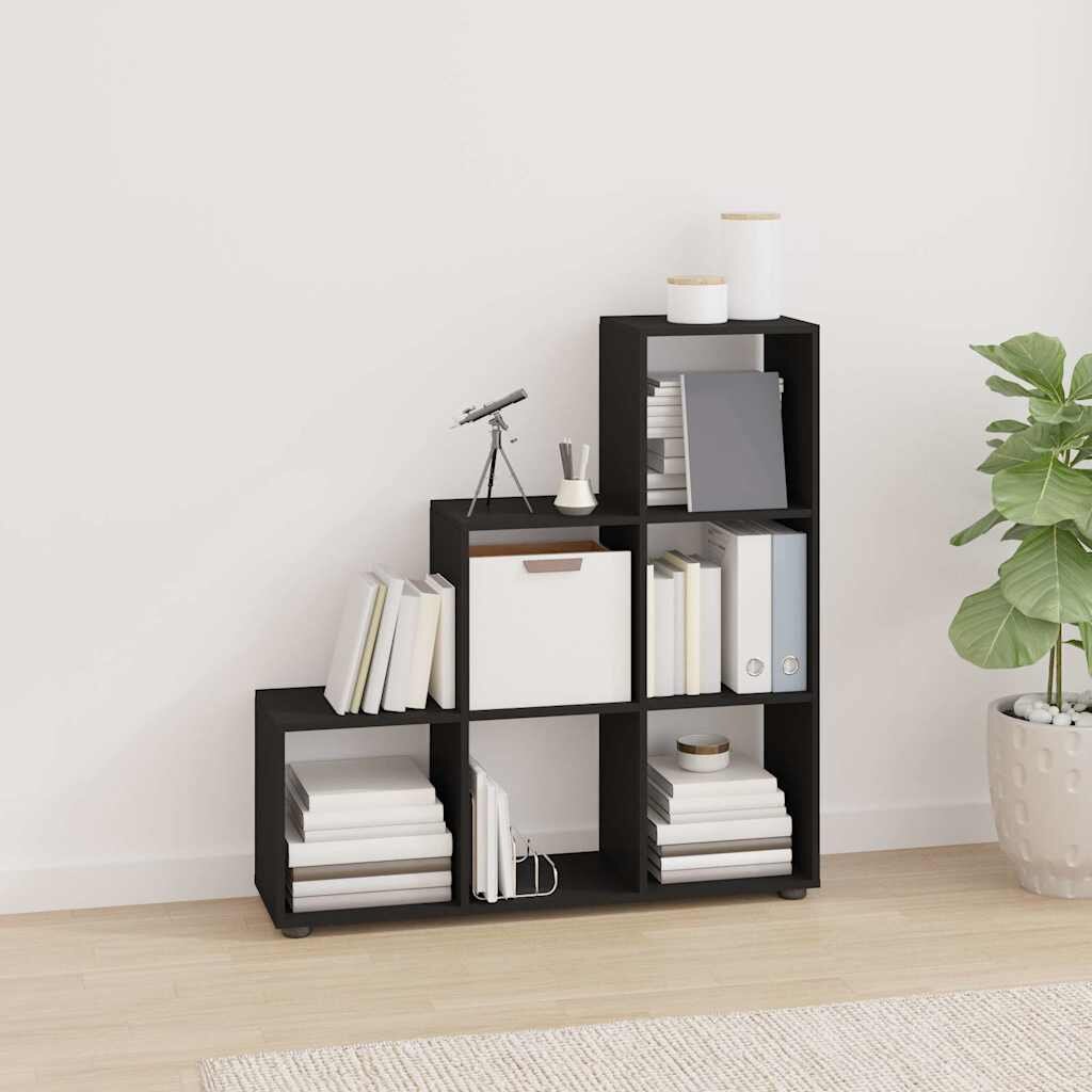 vidaXL Етажерка за книги стълбище черен 107 см инженерно дърво