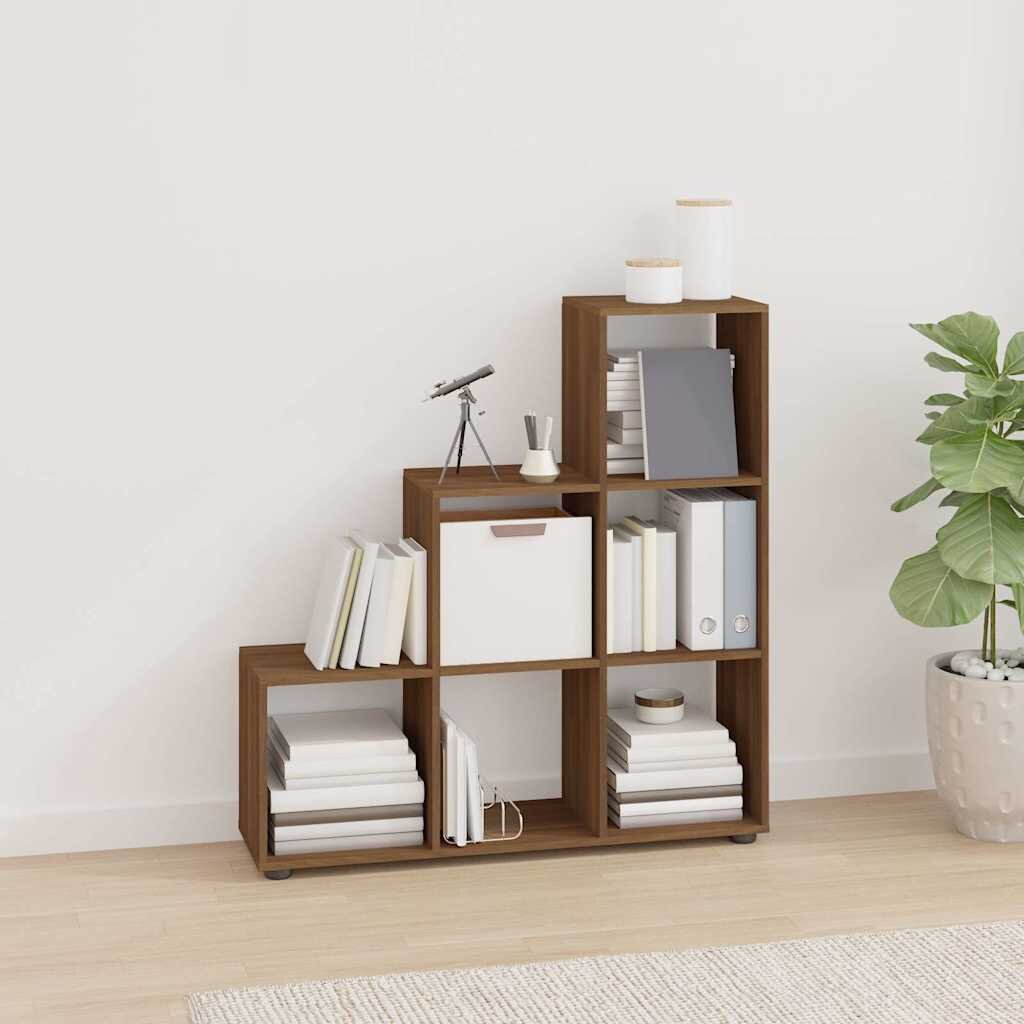 vidaXL Етажерка за книги стълбище кафяв дъб 107 см инженерно дърво