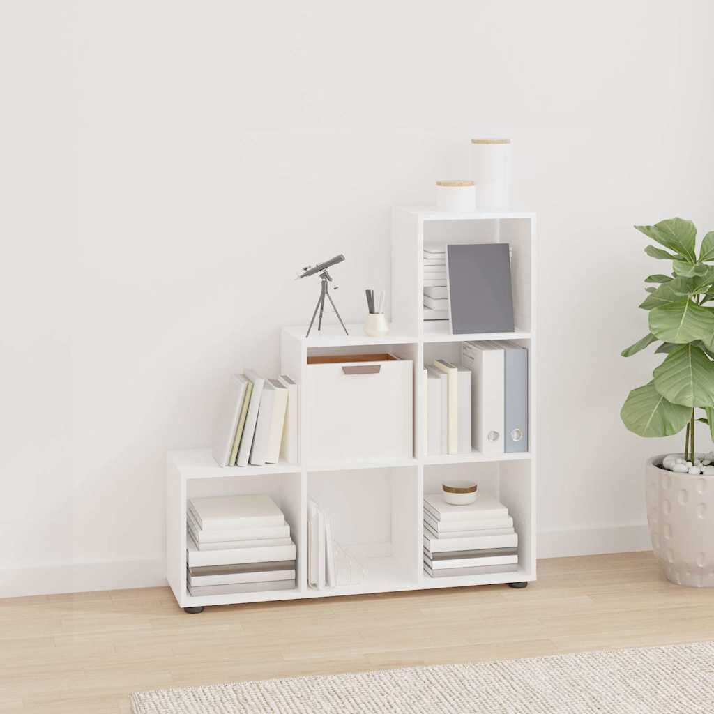 vidaXL Етажерка за книги тип стълбище бял гланц 107 см инженерно дърво