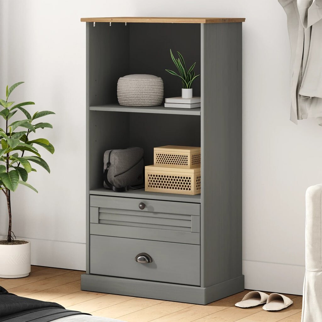vidaXL Етажерка за книги VIGO сива 60x35x1145 см бор масив