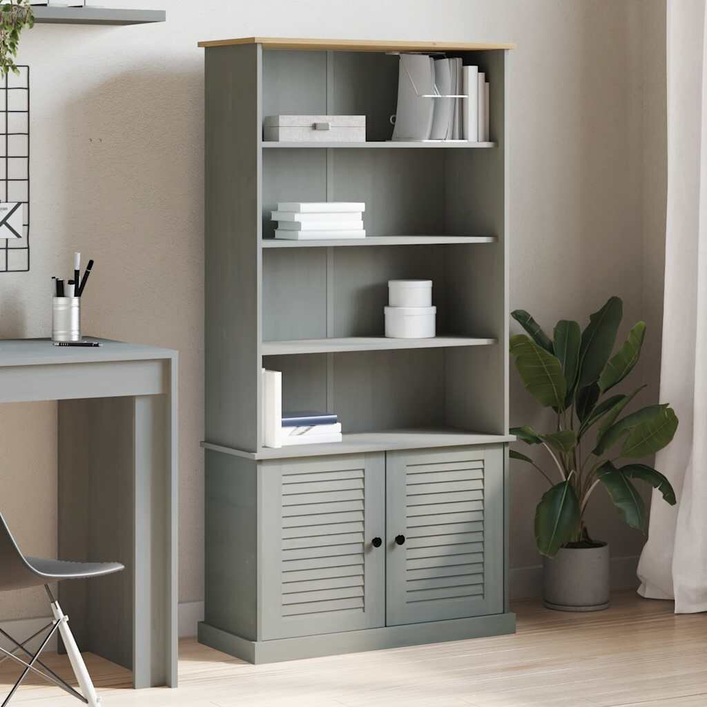 vidaXL Етажерка за книги VIGO сива 85x35x170 см бор масив