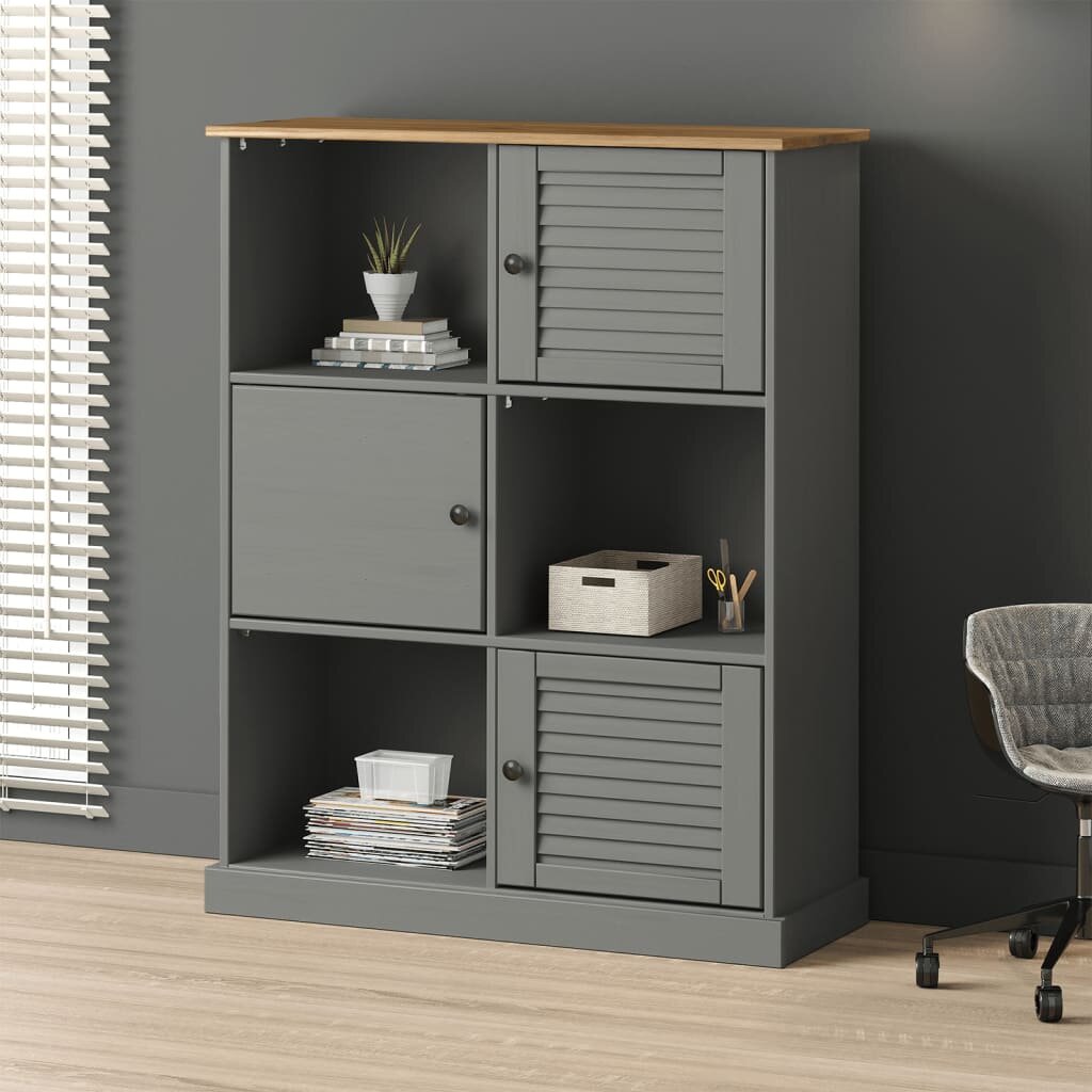 vidaXL Етажерка за книги VIGO сива 90x35x1145 см бор масив