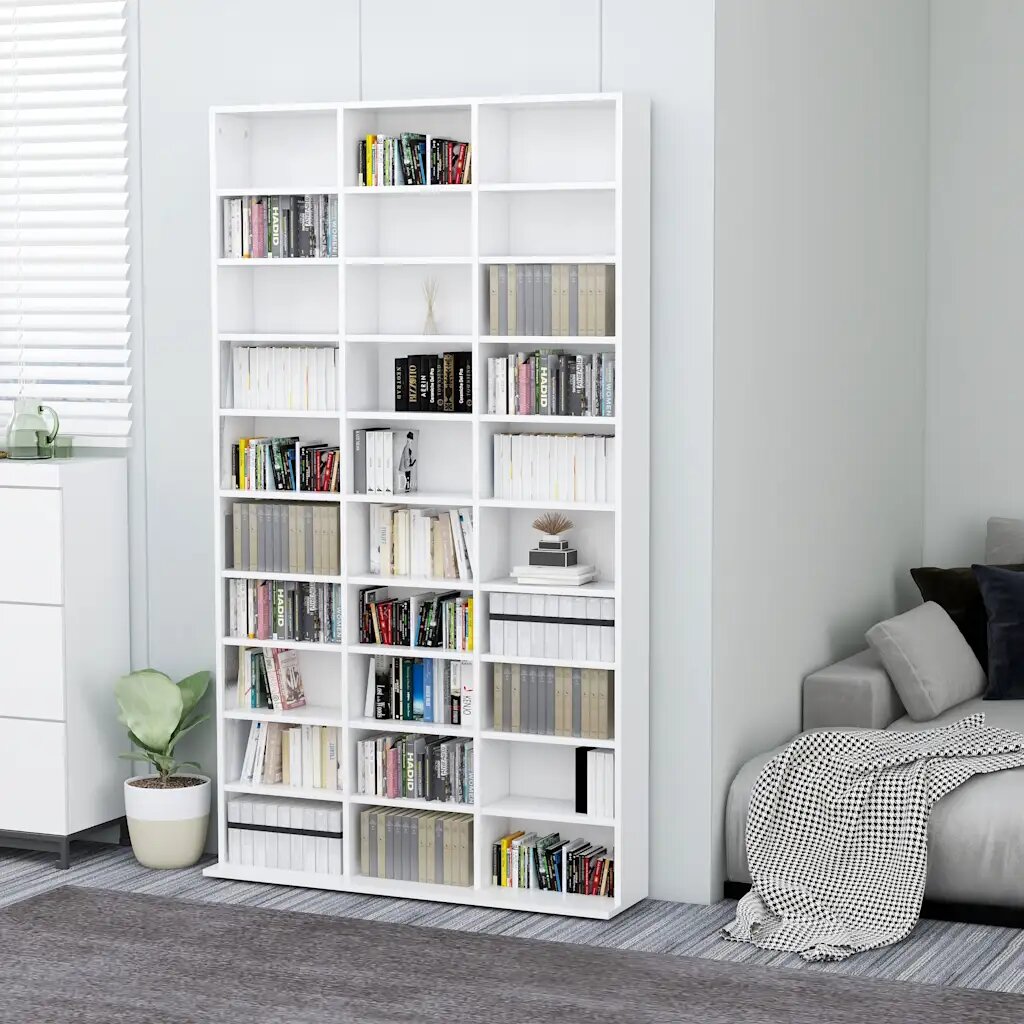 vidaXL Етажерка за компактдискове бяла 102x23x1775 см инженерно дърво