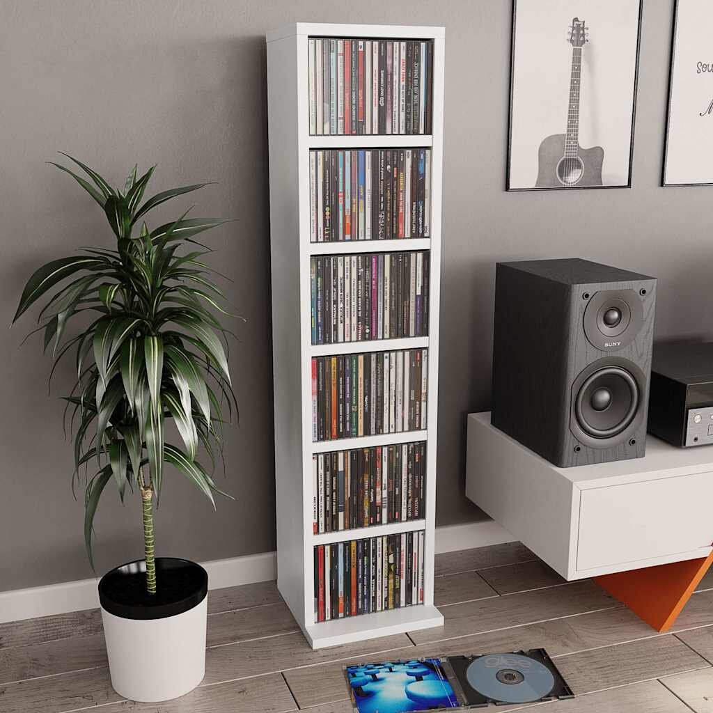 vidaXL Етажерка за компактдискове бяла 21x20x88 см инженерно дърво