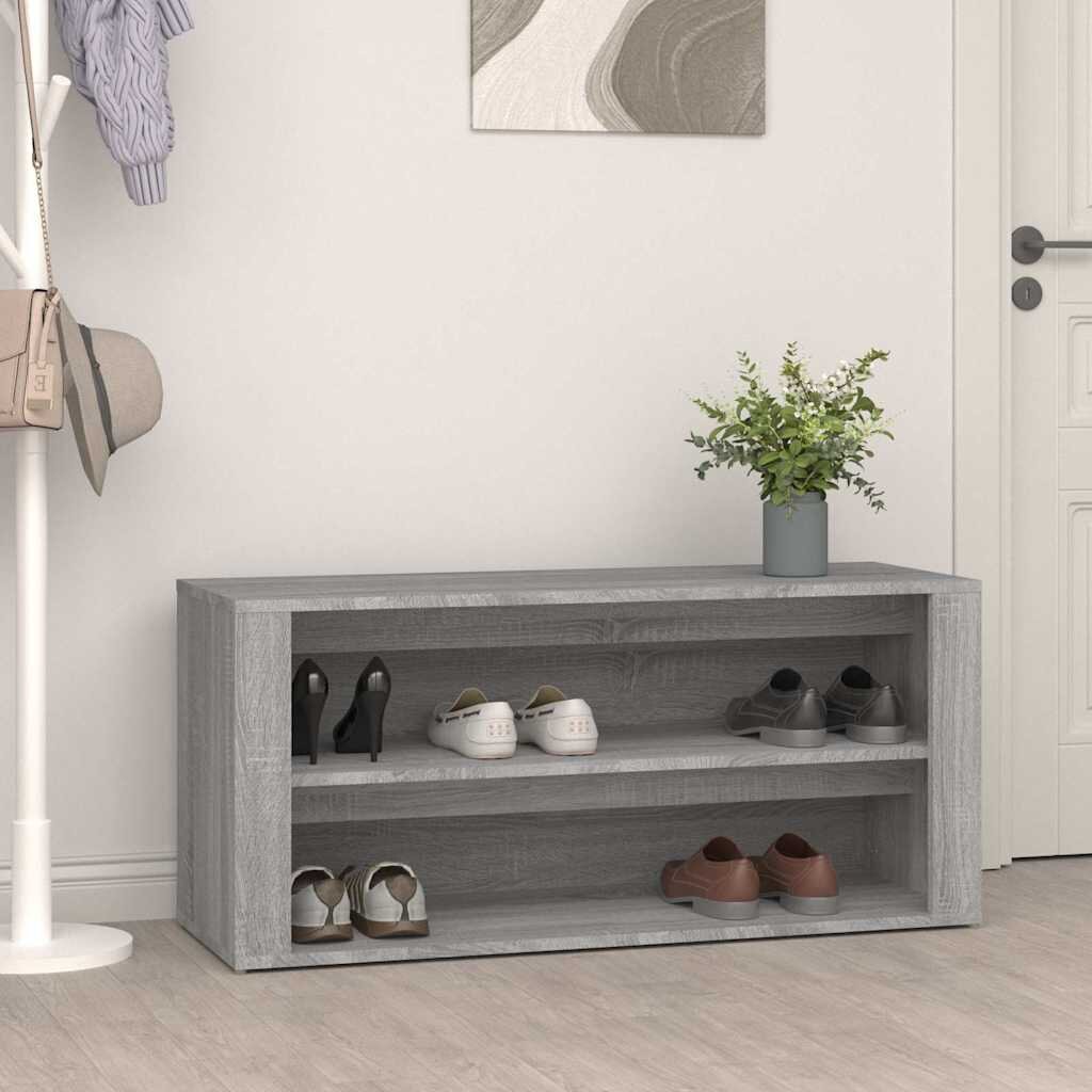 vidaXL Етажерка за обувки бетонно сива 100x35x45 см инженерно дърво
