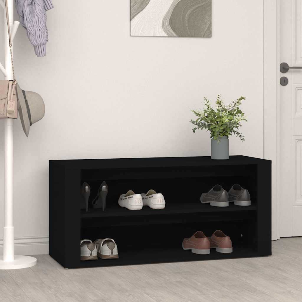 vidaXL Етажерка за обувки черна 100x35x45 см инженерно дърво