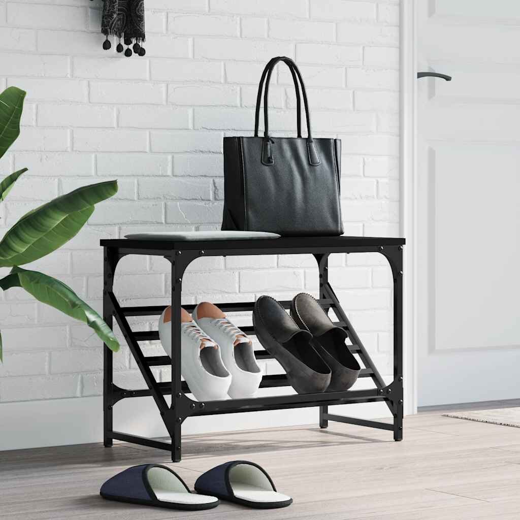 vidaXL Етажерка за обувки черна 60x30x45 см инженерно дърво