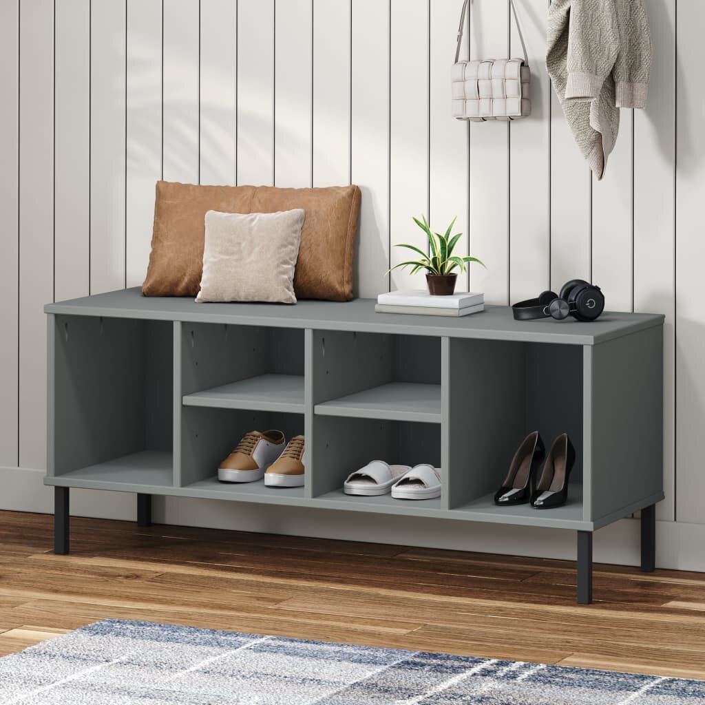 vidaXL Етажерка за обувки с метални крака сива 106x35x45 см масив OSLO