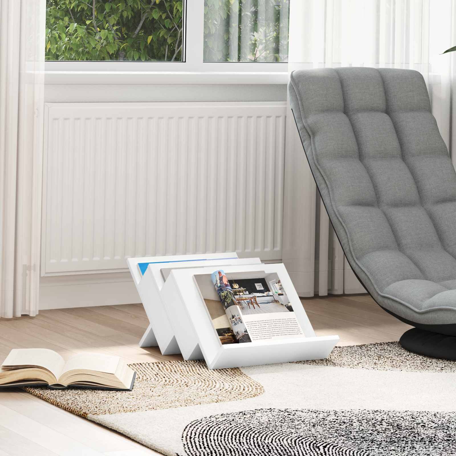 vidaXL Етажерка за списания Бяло 53 x 40 x 285 см Инженерна дървесина