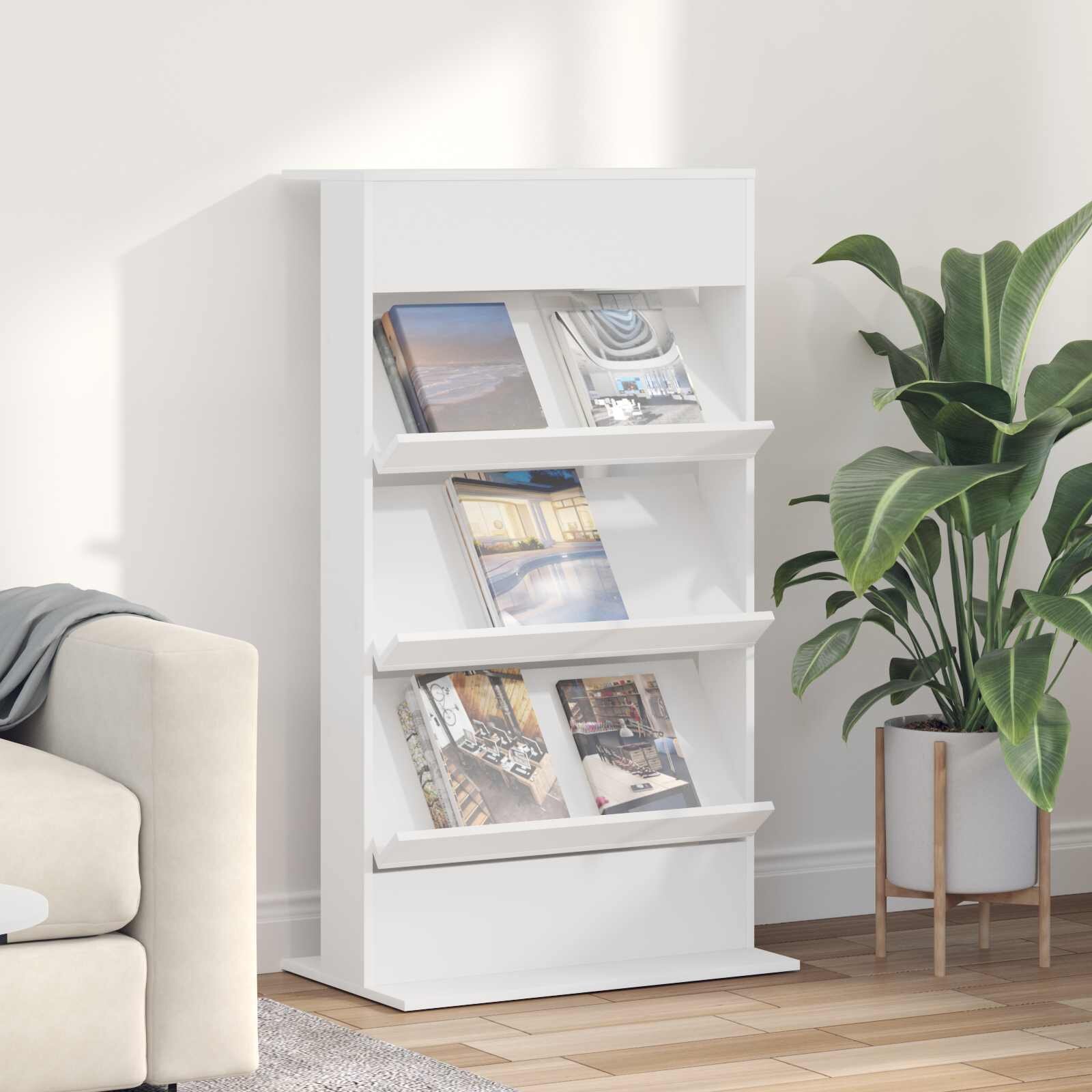 vidaXL Етажерка за списания Бяло 70 x 41 x 126 см Инженерна дървесина