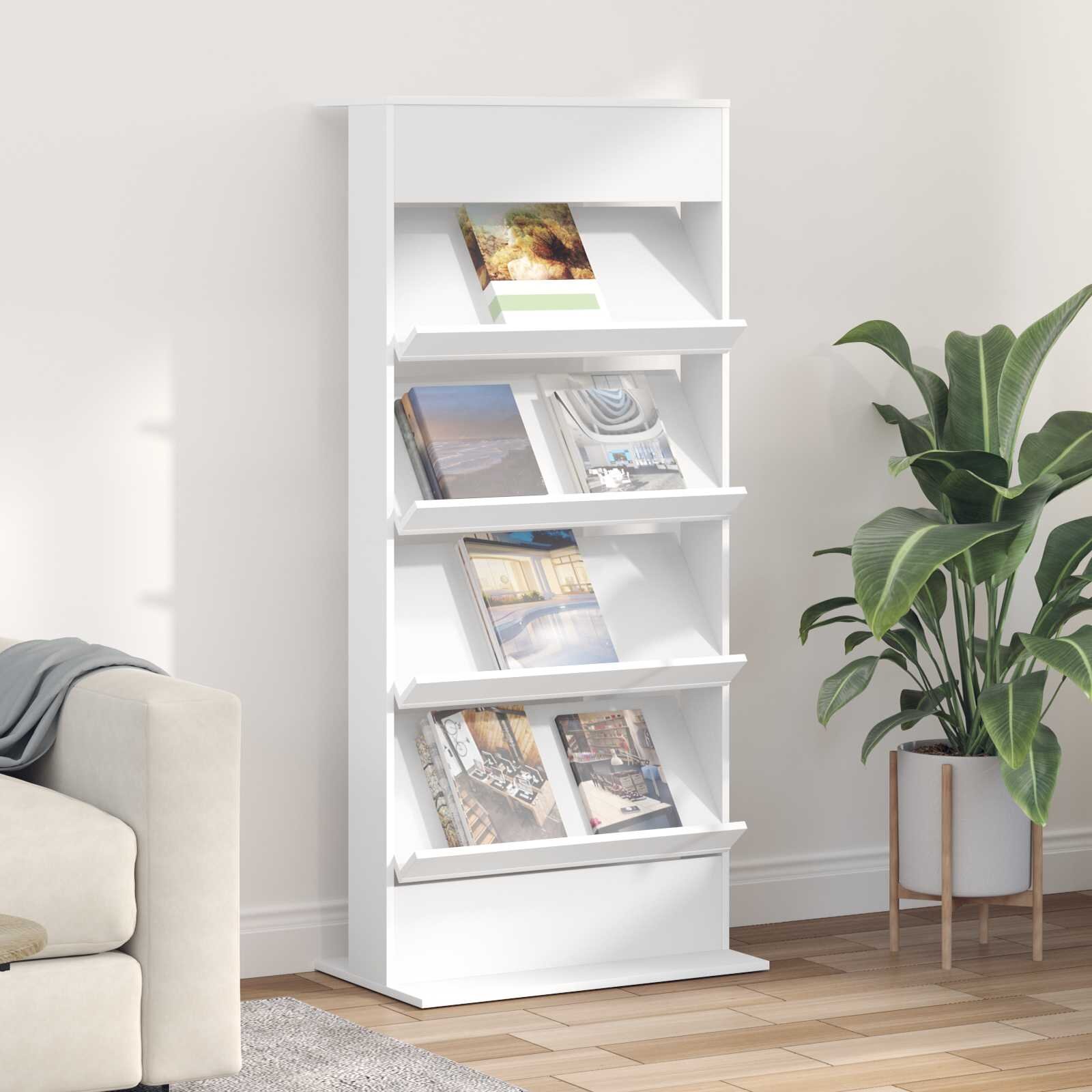 vidaXL Етажерка за списания Бяло 70 x 41 x 156 см Инженерна дървесина
