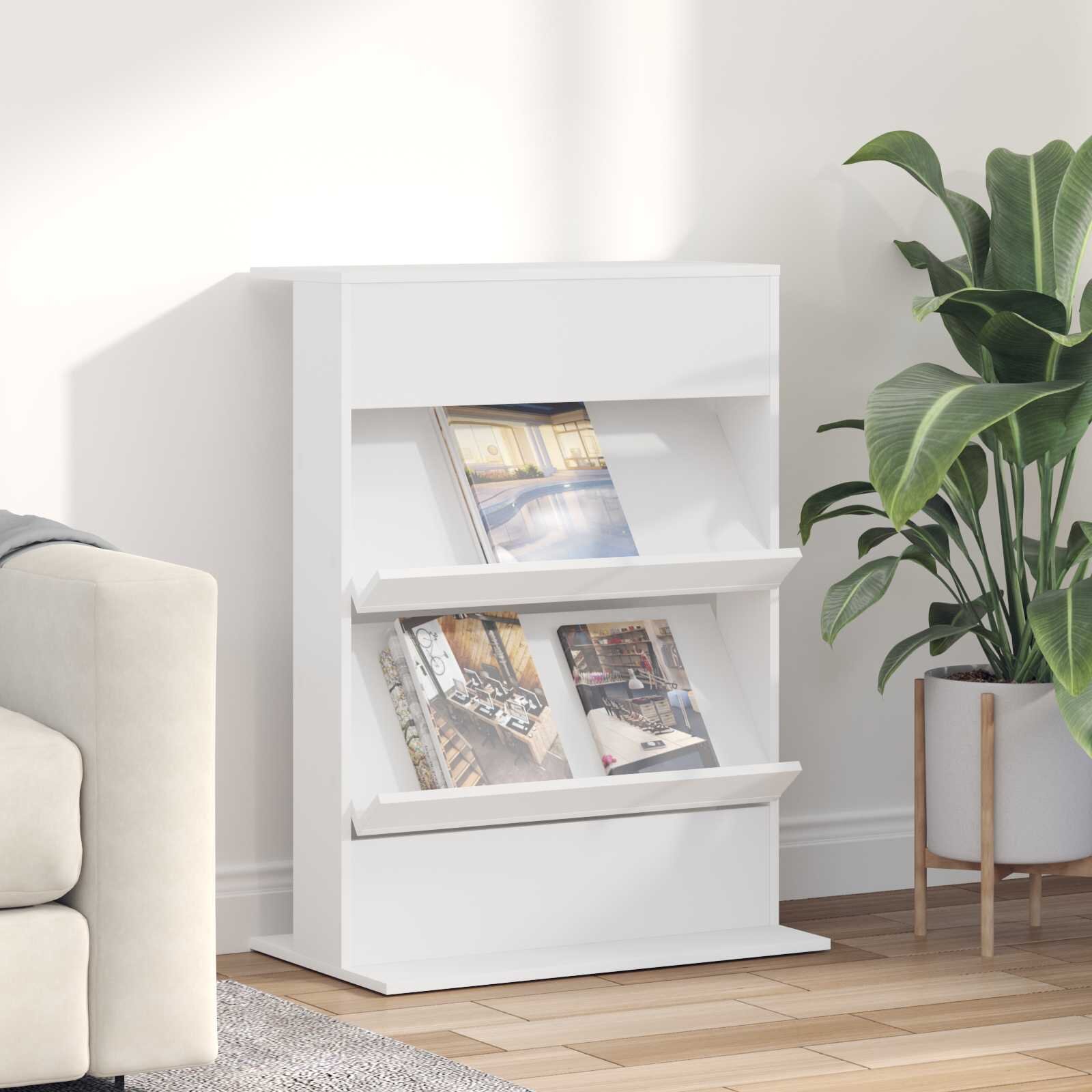 vidaXL Етажерка за списания Бяло 70 x 41 x 96 см Инженерна дървесина