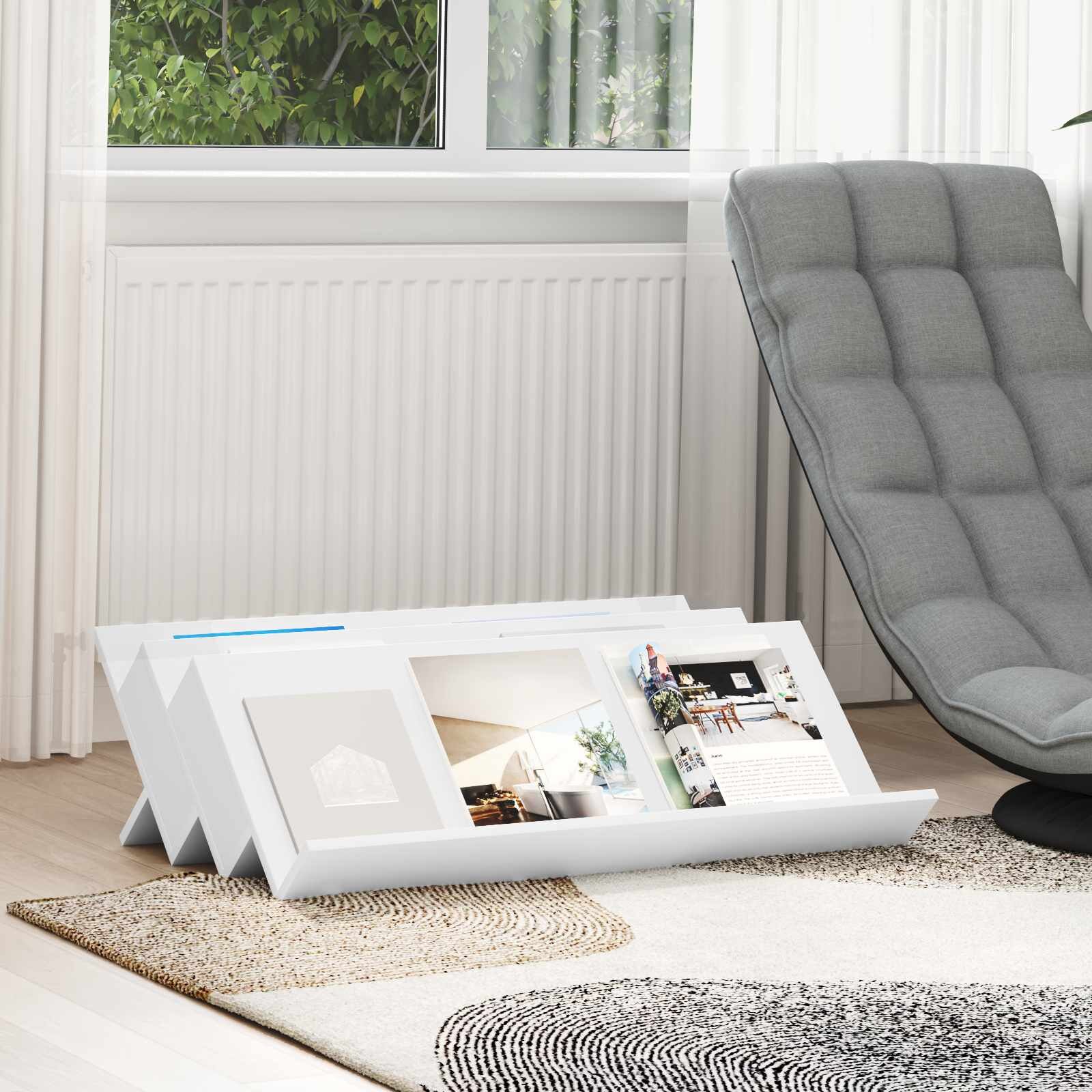 vidaXL Етажерка за списания Бяло 90 x 53 x 285 см Инженерна дървесина