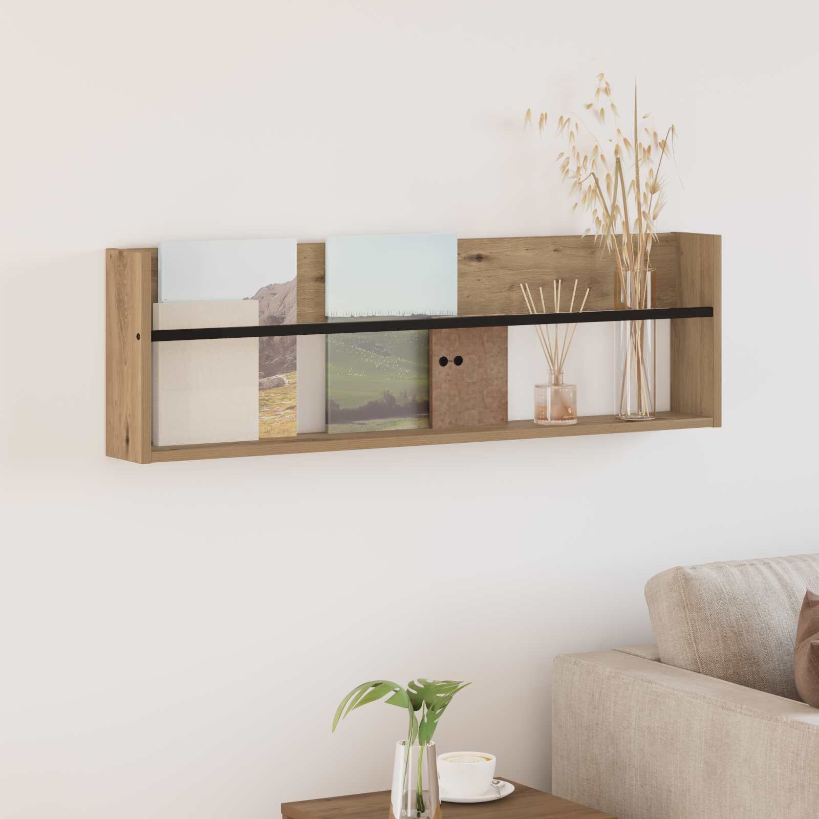 vidaXL Етажерка за списания Дъб 100 x 12 x 30 см Инженерна дървесина