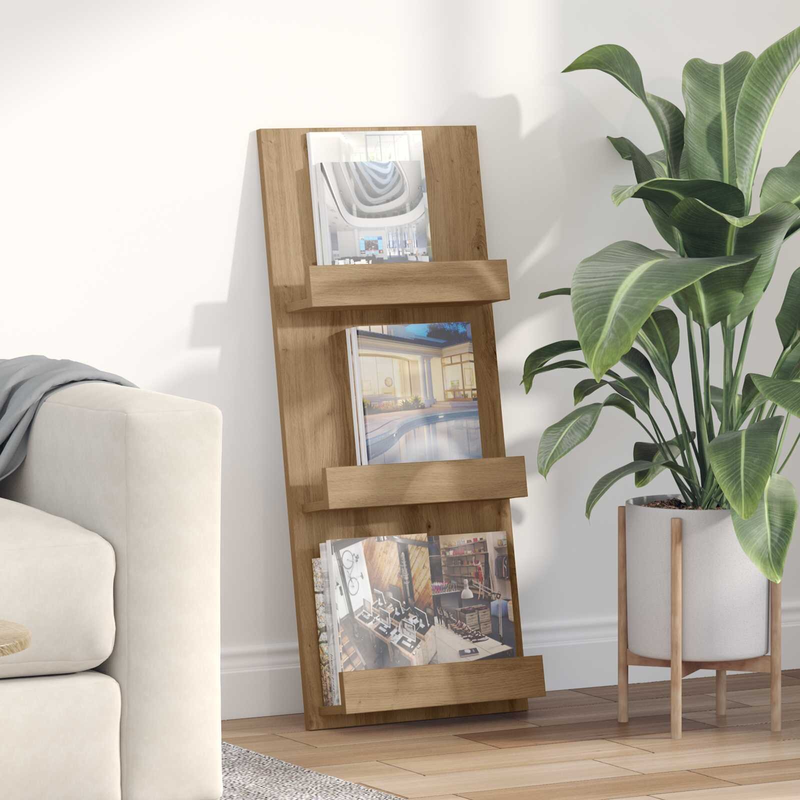 vidaXL Етажерка за списания Дъб 43 x 11 x 102 см Инженерна дървесина