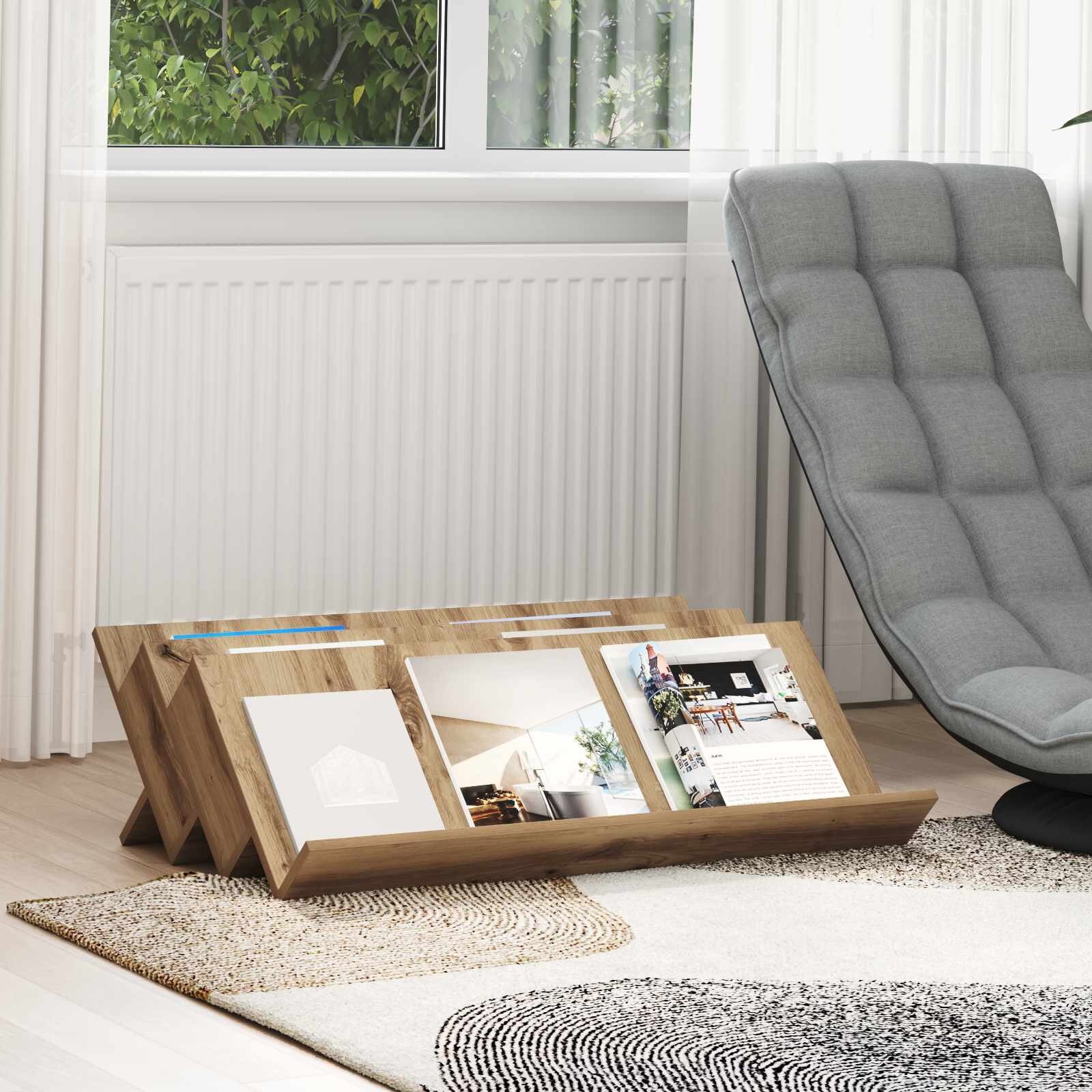 vidaXL Етажерка за списания Дъб 90 x 53 x 285 см Инженерна дървесина