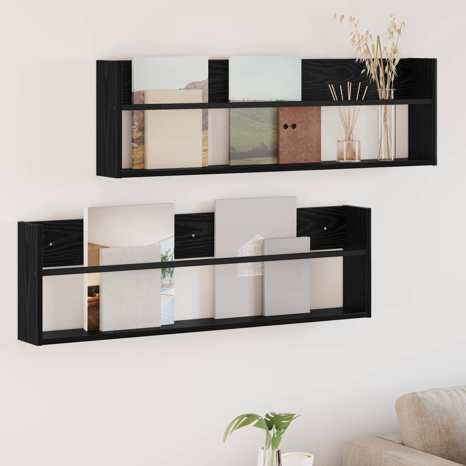 vidaXL Етажерка за списания с рафт 2 бр. Черния дъб 100 x 12 x 30 см