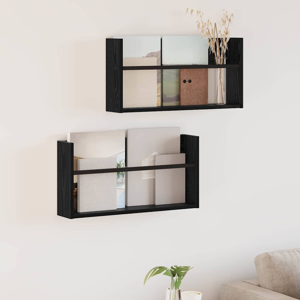 vidaXL Етажерка за списания с рафт 2 бр. Черния дъб 60 x 12 x 30 см
