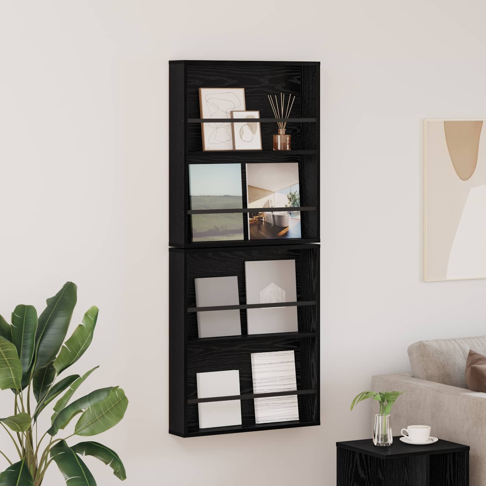 vidaXL Етажерка за списания с рафт 2 бр. Черния дъб 60 x 12 x 70 см