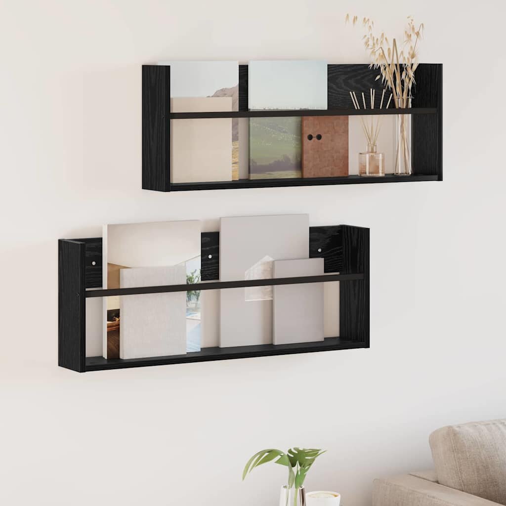 vidaXL Етажерка за списания с рафт 2 бр. Черния дъб 80 x 12 x 30 см