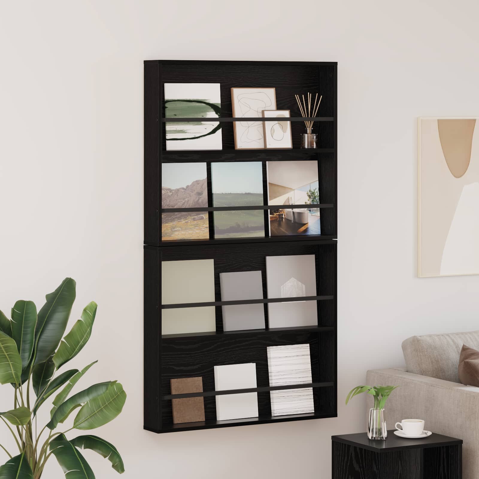 vidaXL Етажерка за списания с рафт 2 бр. Черния дъб 80 x 12 x 70 см