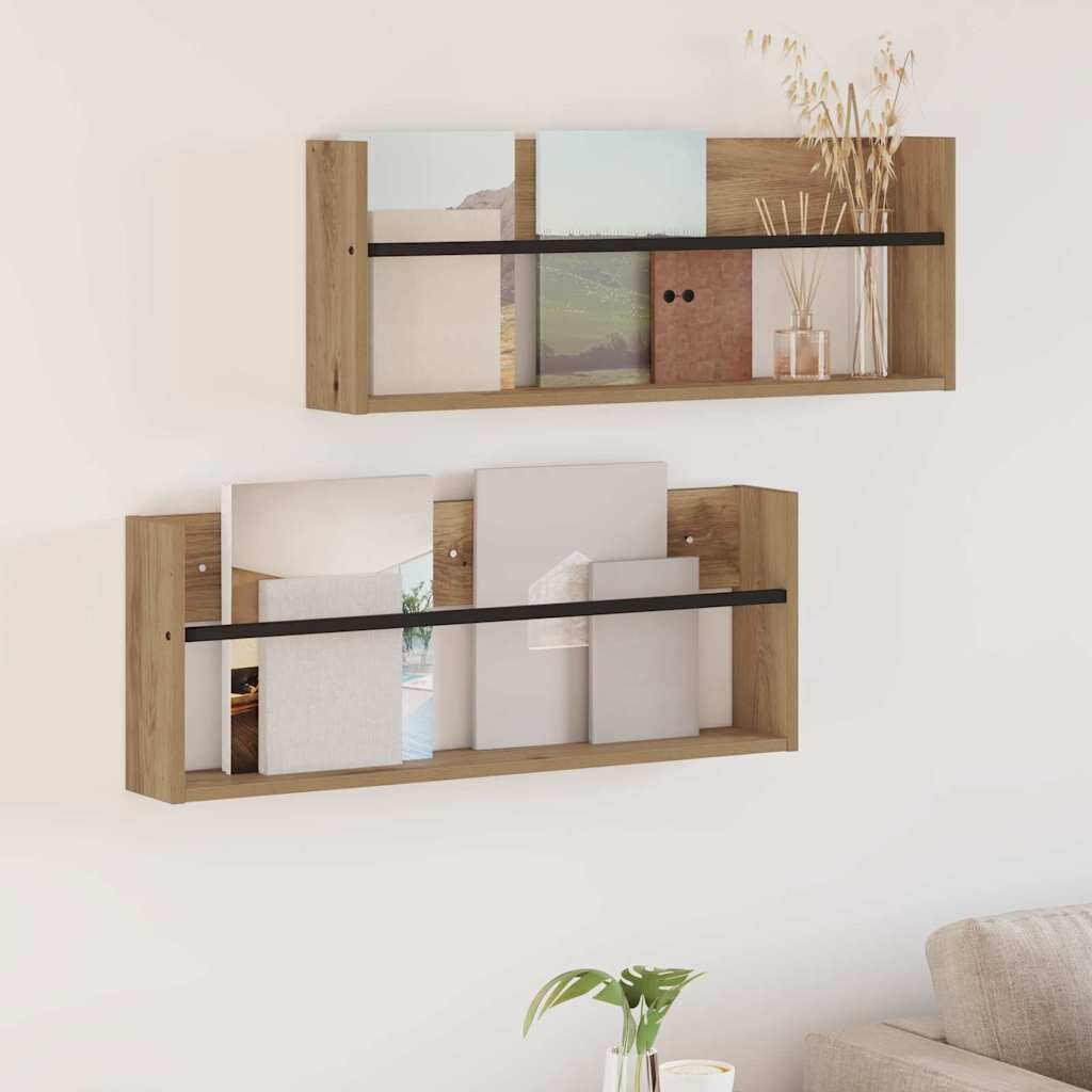 vidaXL Етажерка за списания с рафт 2 бр. Дъб 80 x 12 x 30 см
