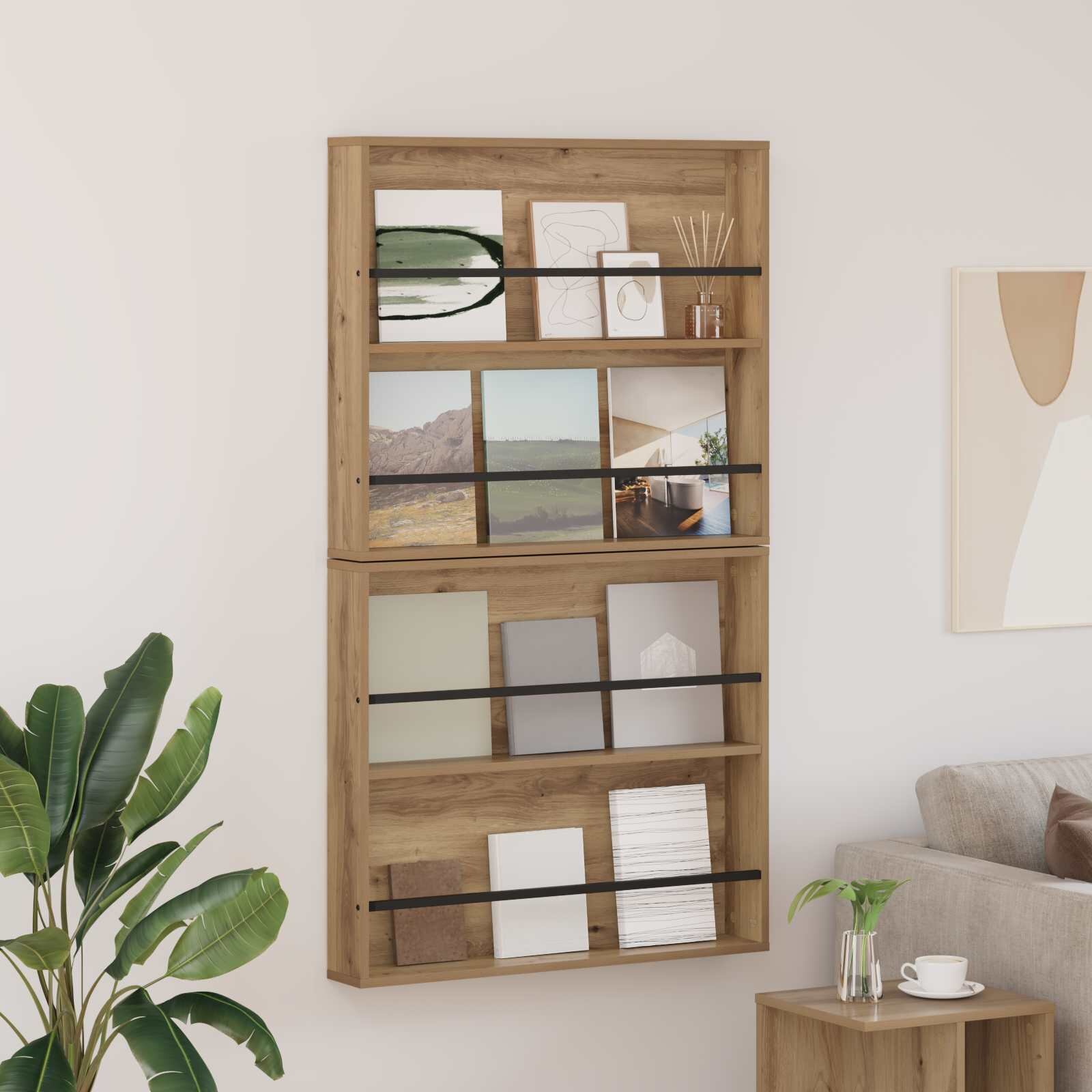 vidaXL Етажерка за списания с рафт 2 бр. Дъб 80 x 12 x 70 см