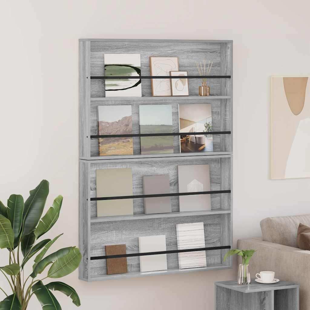 vidaXL Етажерка за списания с рафт 2 бр. Сив Сонома 100 x 12 x 70 см
