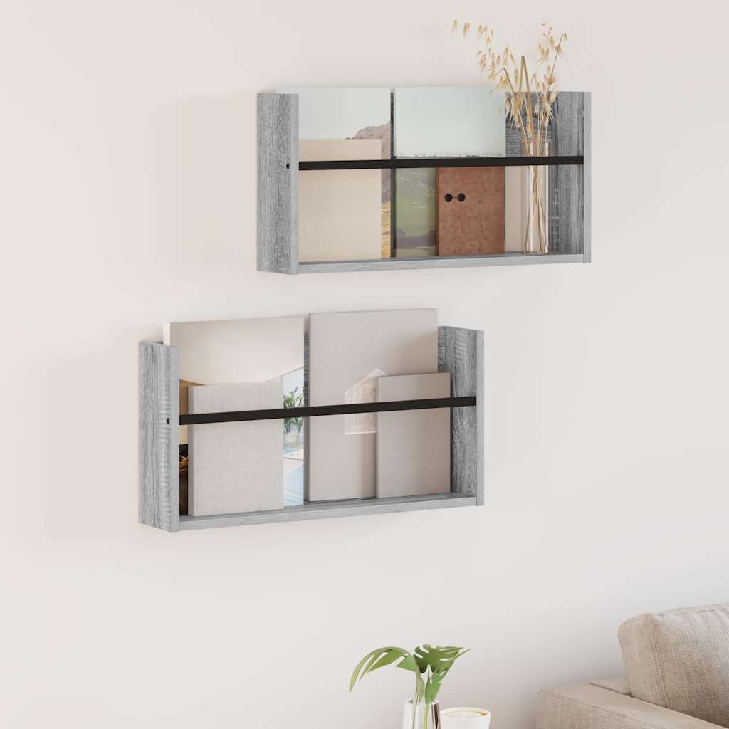 vidaXL Етажерка за списания с рафт 2 бр. Сив Сонома 60 x 12 x 30 см