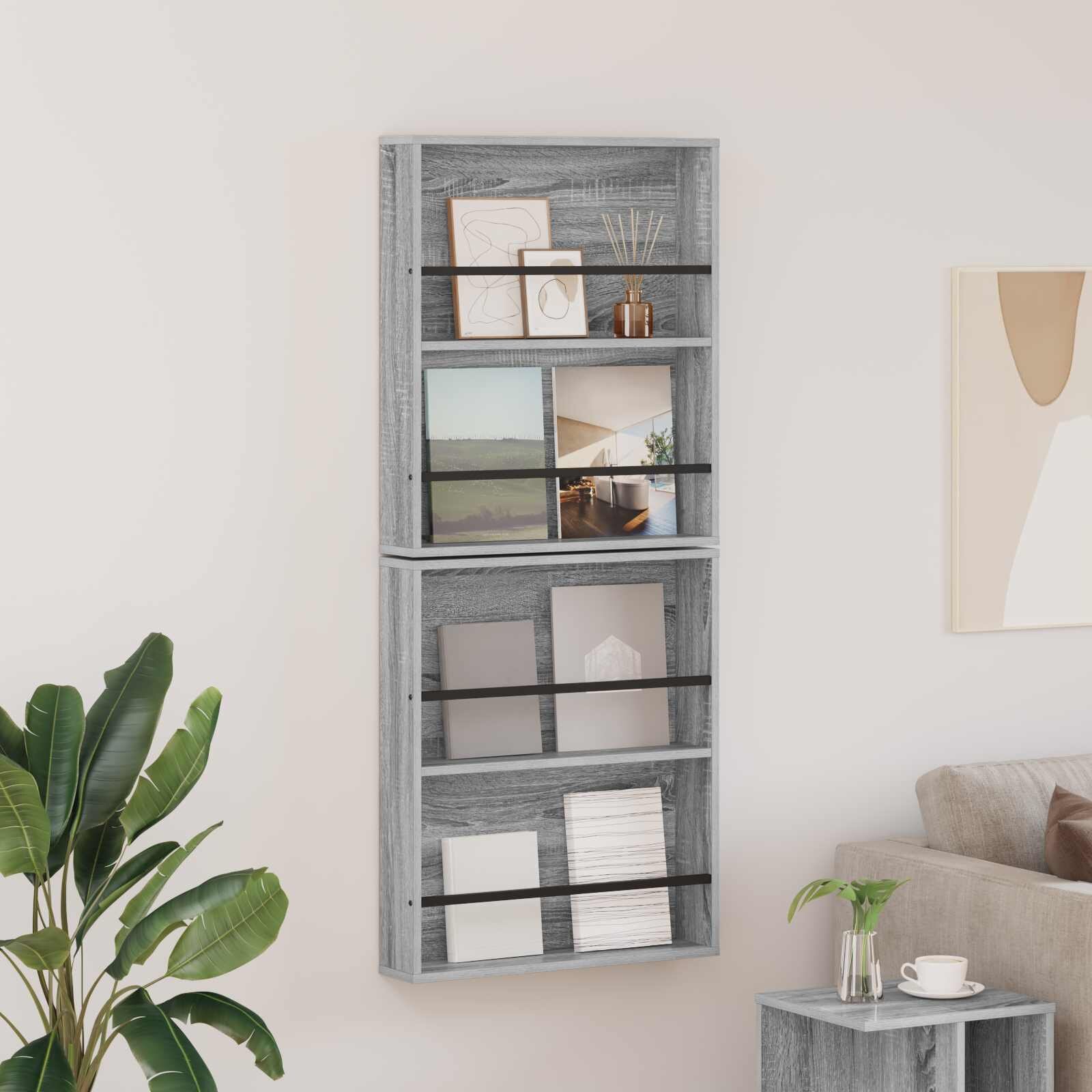 vidaXL Етажерка за списания с рафт 2 бр. Сив Сонома 60 x 12 x 70 см