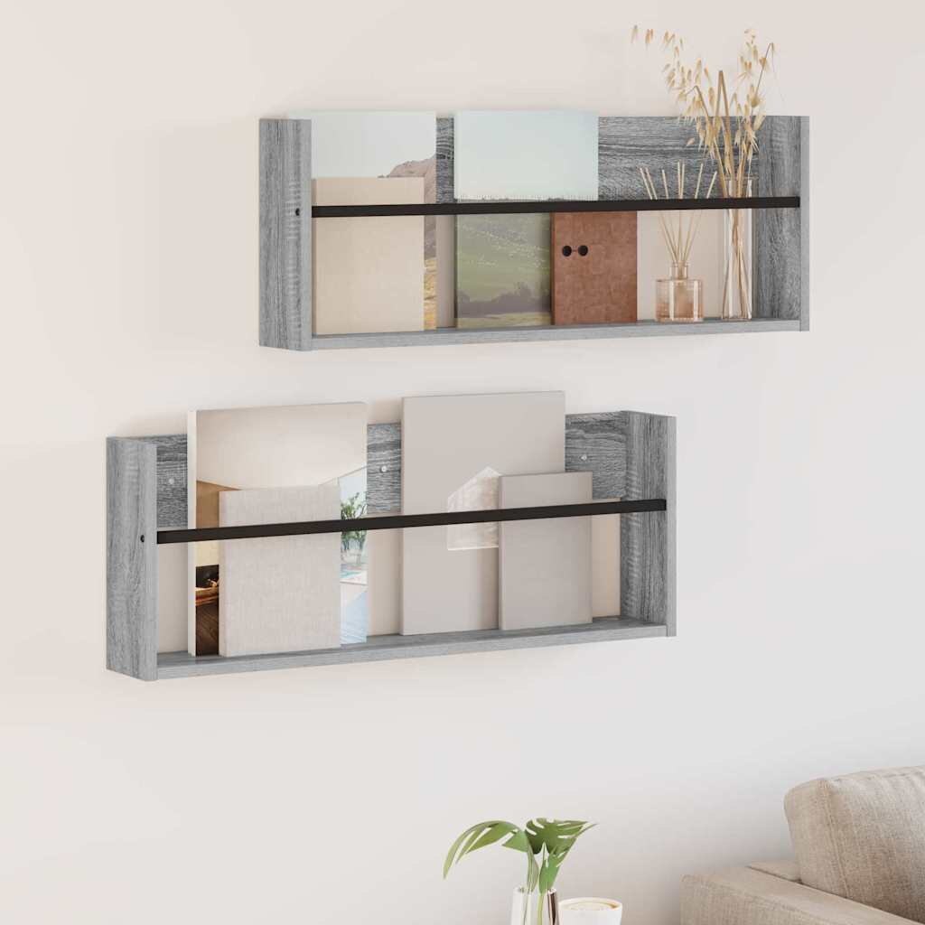 vidaXL Етажерка за списания с рафт 2 бр. Сив Сонома 80 x 12 x 30 см