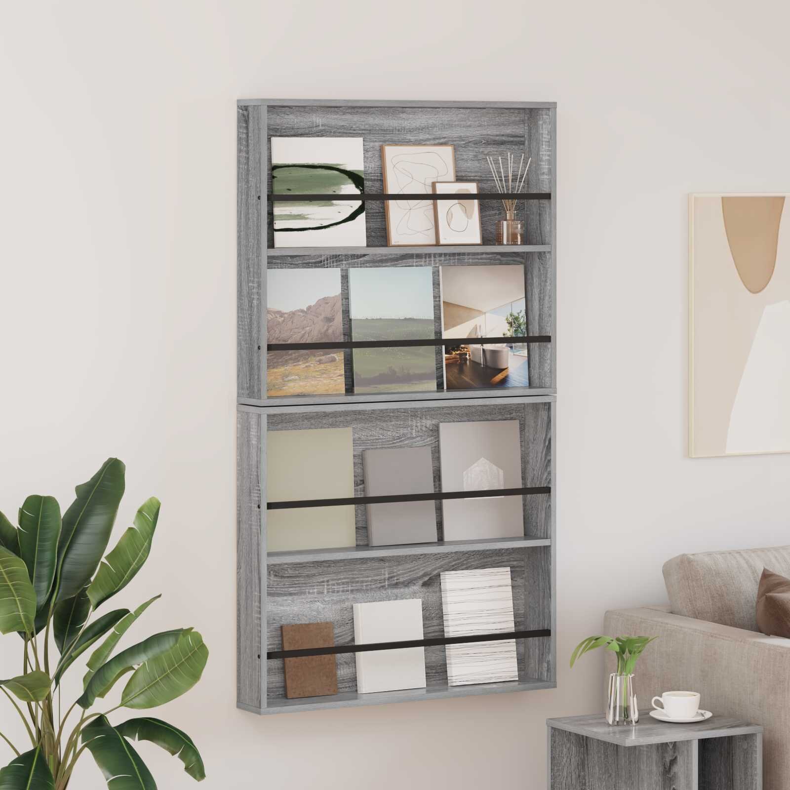 vidaXL Етажерка за списания с рафт 2 бр. Сив Сонома 80 x 12 x 70 см