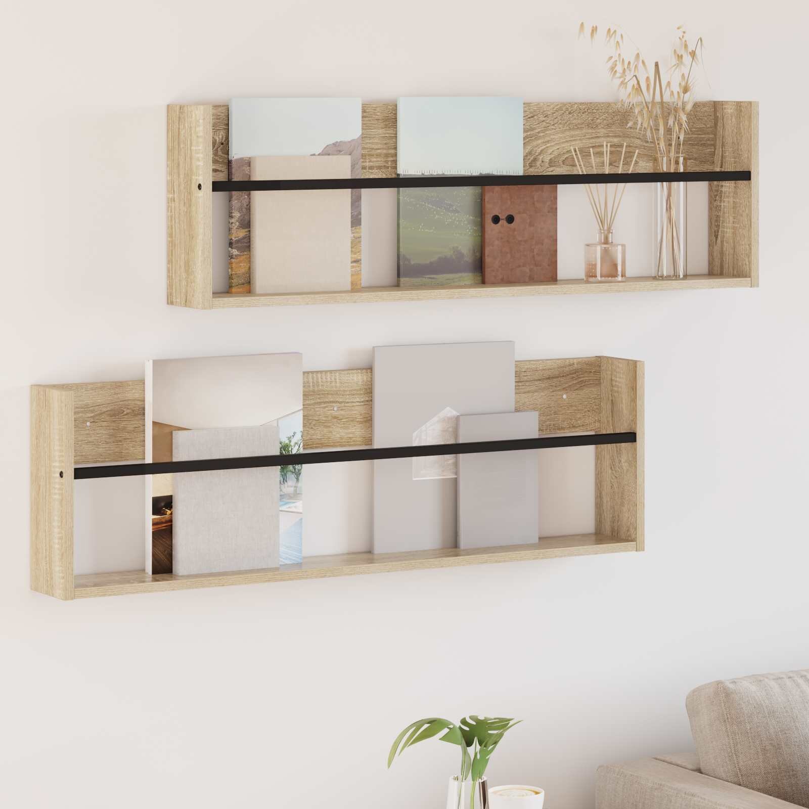 vidaXL Етажерка за списания с рафт 2 бр. Сонома дъб 100 x 12 x 30 см