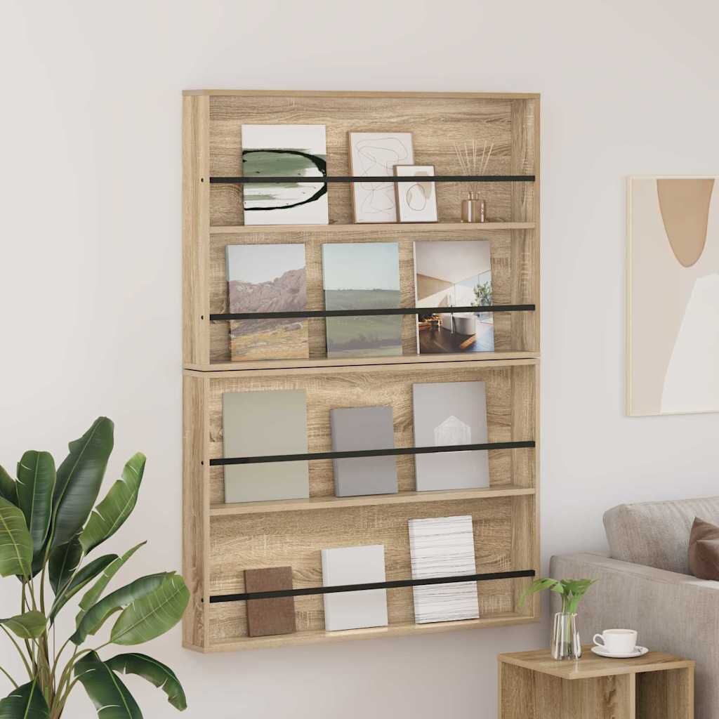 vidaXL Етажерка за списания с рафт 2 бр. Сонома дъб 100 x 12 x 70 см