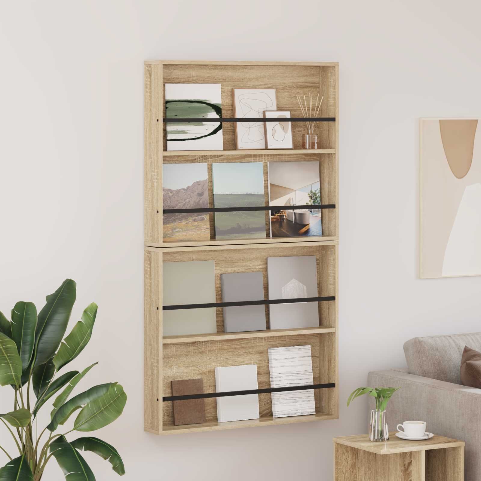 vidaXL Етажерка за списания с рафт 2 бр. Сонома дъб 80 x 12 x 70 см