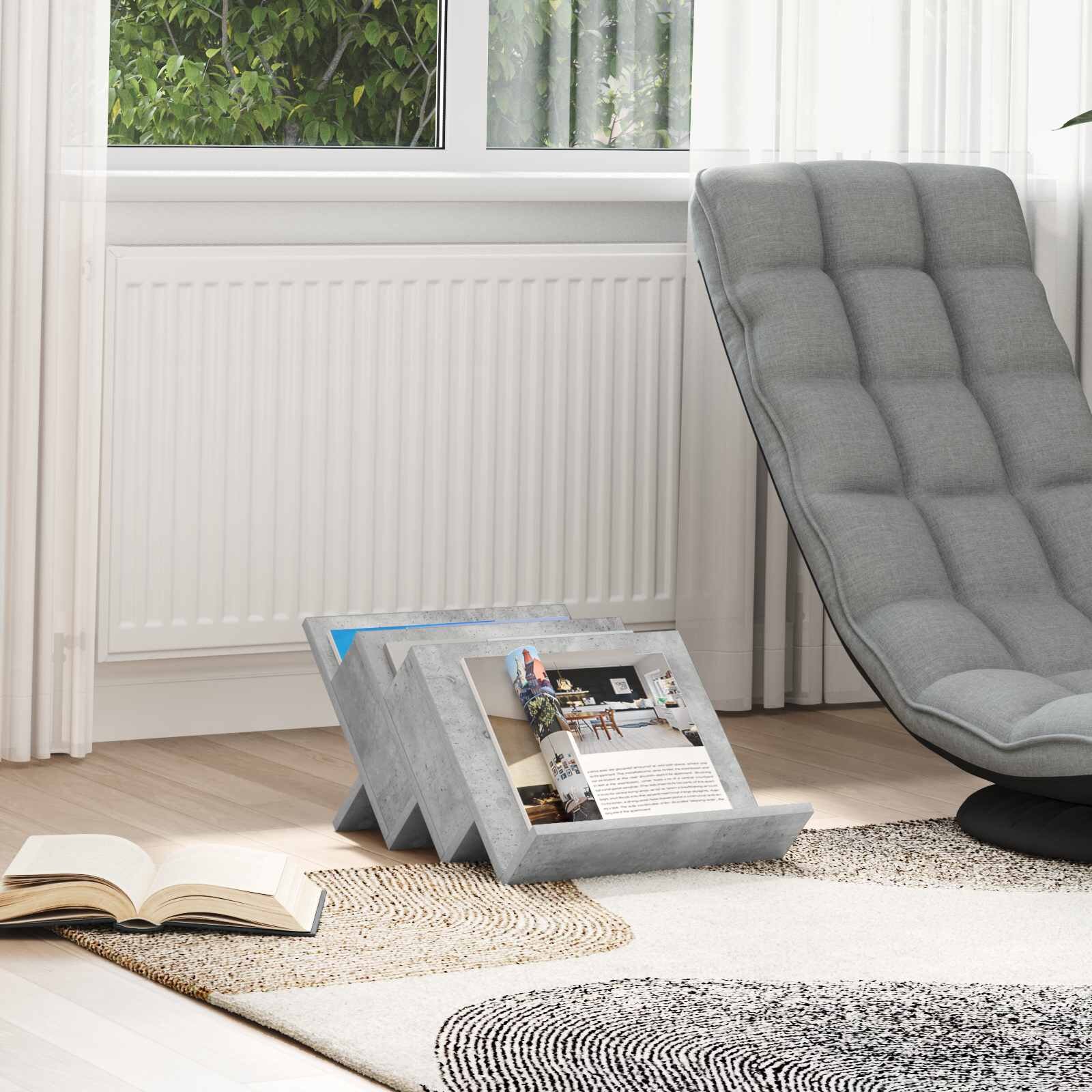 vidaXL Етажерка за списания с рафт Бетоново сиво 53 x 40 x 285 см