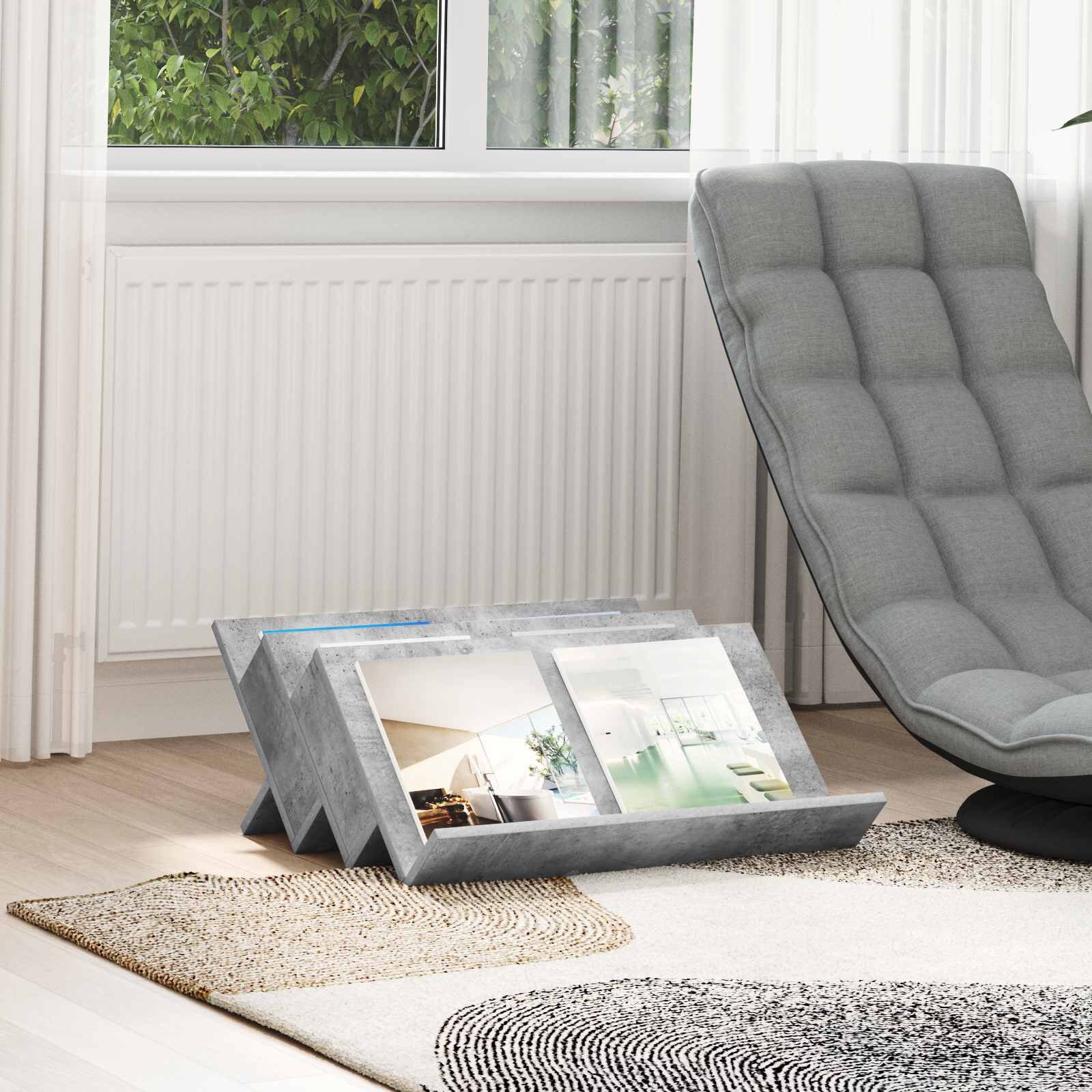 vidaXL Етажерка за списания с рафт Бетоново сиво 65 x 53 x 285 см