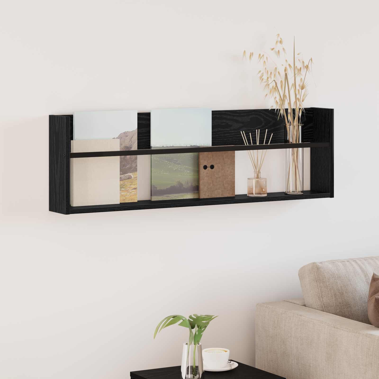 vidaXL Етажерка за списания с рафт Черния дъб 100 x 12 x 30 см