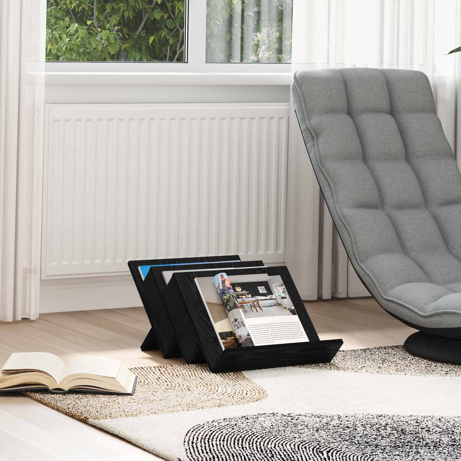 vidaXL Етажерка за списания с рафт Черния дъб 53 x 40 x 285 см