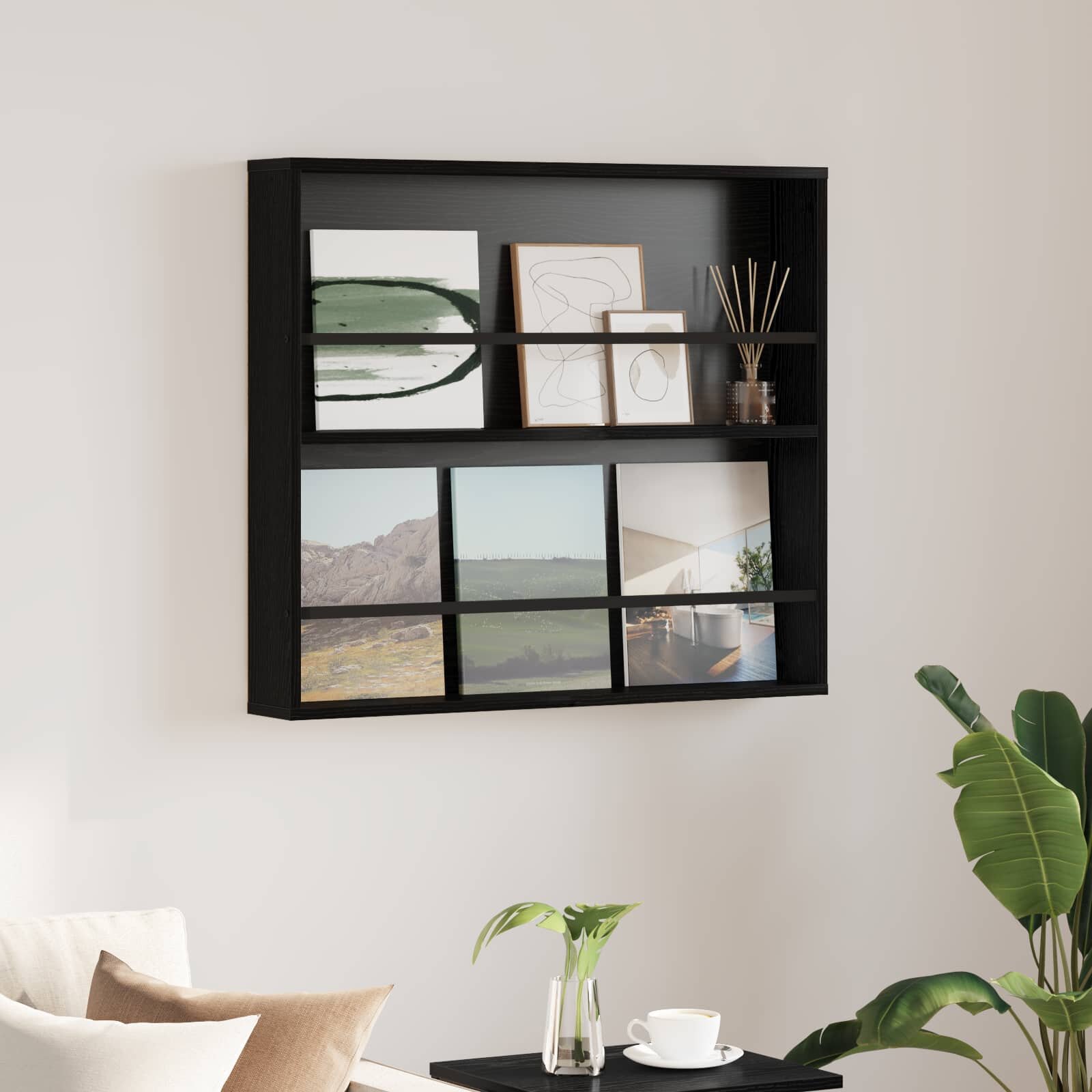 vidaXL Етажерка за списания с рафт Черния дъб 80 x 12 x 70 см